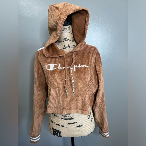 4/$25 Champion reverse weave velvet corduroy cropped hooded shirt  streetwear - Picture 5 of 12